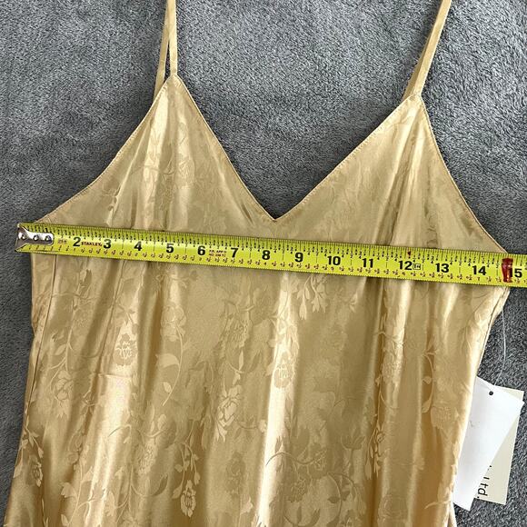Vintage Laura Leigh 100% Silk Slip Dress Womens M Gold Floral Shimmery - Picture 10 of 11